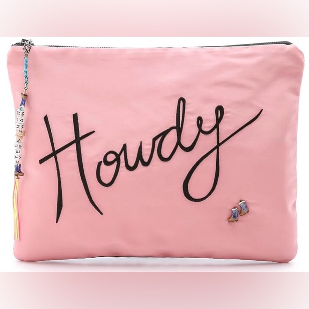 NWT Venessa Arizaga Pink “Howdy” Silk Clutch Bag